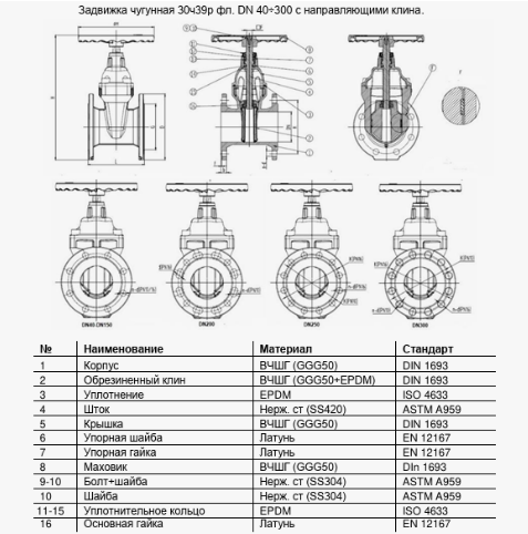 Задвижка 30ч39р DN150 PN10/16 с обрезиненным клином